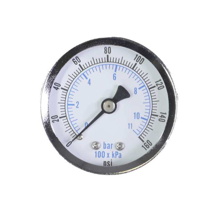 1/4" NPT Center Back Mount Pressure Gauge – 0–300 PSI, 2" Face, For Compressed Air Regulators and Systems