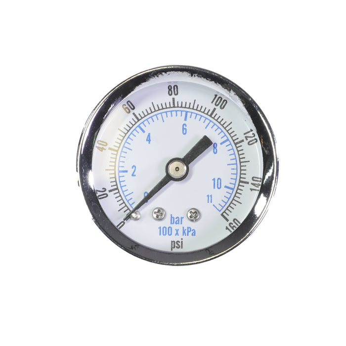 1/8" NPT Center Back Mount Pressure Gauge – 0–160 PSI, 2" Face, For Compressed Air Regulators and Systems
