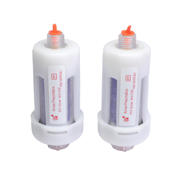 1/4" Mini In-Line Disposable Desiccant Dryer – 3-Stage, Color-Changing Silica, Bi-Directional, 125 PSI Max, 20 SCFM