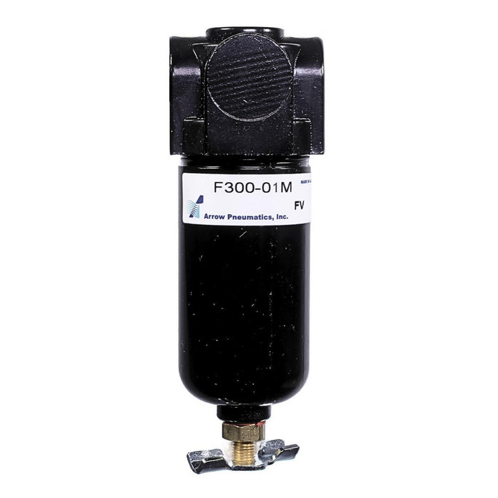 1/8" Mini Particulate Water Removing Filter – 20 Micron Sintered Bronze Element, 1 oz Metal Bowl, Manual Drain, 27 SCFM, 250 PSI Max