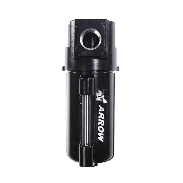 1/2" Standard Particulate Water Removing Filter – 40 Micron Sintered Bronze Element, 6 oz Metal Bowl with Sight Glass, Auto Drain, 100 SCFM, 175 PSI Max