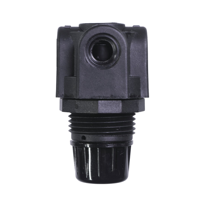 1/4" Mini Air Regulator with Gauge – Lightweight Nylon Body, 3-Position Locking Knob, 25 SCFM, 250 PSI Max, 5–125 PSI Range