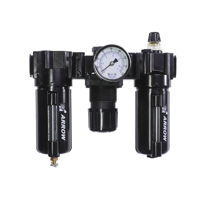 1/2" Modular Filter Regulator Lubricator – 40 Micron Filter, OSHA Lockout Slide Valve, Metal Bowls, Manual Drain, 200 PSI Max