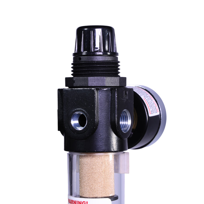 1/4" Mini Filter/Regulator – 20 SCFM, 20 Micron, Poly Bowl with Manual Drain, Gauge Included, 150 PSI Max