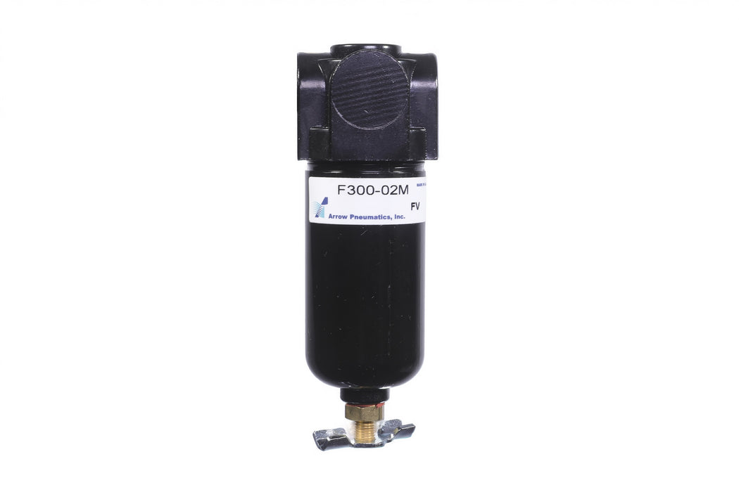 1/4" Mini Particulate Water Removing Filter – 20 Micron Sintered Bronze Element, 1 oz Metal Bowl, Manual Drain, 27 SCFM, 250 PSI Max