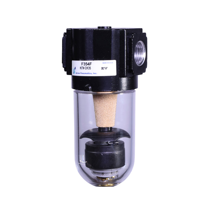 1/2" Standard Particulate Water Removing Filter – 40 Micron Sintered Bronze Element, 5 oz Poly Bowl with Metal Guard, Auto Drain, 100 SCFM, 150 PSI Max