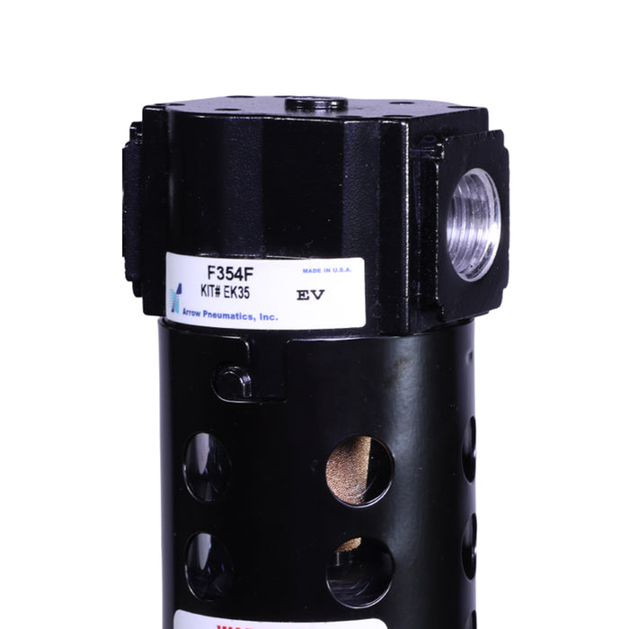 1/2" Standard Particulate Water Removing Filter – 40 Micron Sintered Bronze Element, 5 oz Poly Bowl with Metal Guard, Auto Drain, 100 SCFM, 150 PSI Max