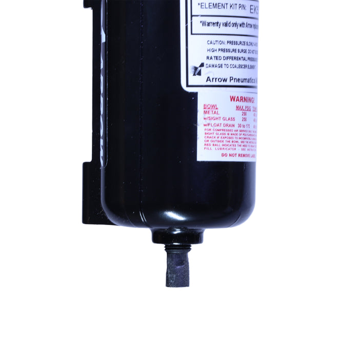 1/2" Standard Coalescing Filter – 0.03 Micron Element, 6 oz Metal Bowl with Sight Glass, Auto Drain, 37 SCFM, 175 PSI Max