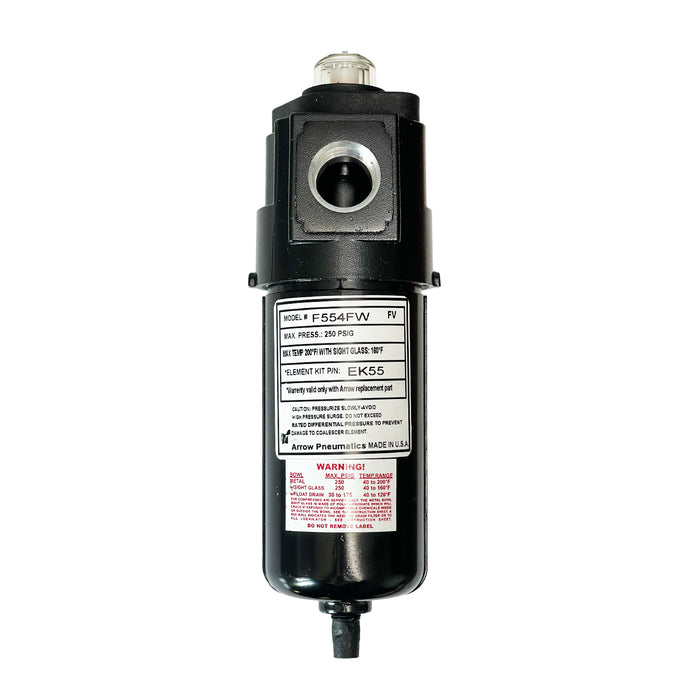 1/2" Standard Coalescing Filter – 0.03 Micron Element, 6 oz Metal Bowl with Sight Glass, Auto Drain, 37 SCFM, 175 PSI Max