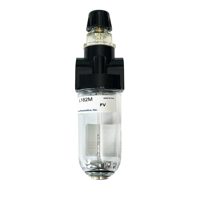 1/4" Mini Fog Lubricator – 1 oz Metal Bowl, 16 SCFM, 150 PSI Max, Low Flow Air Tool Oiler with Tamper-Resistant Knob