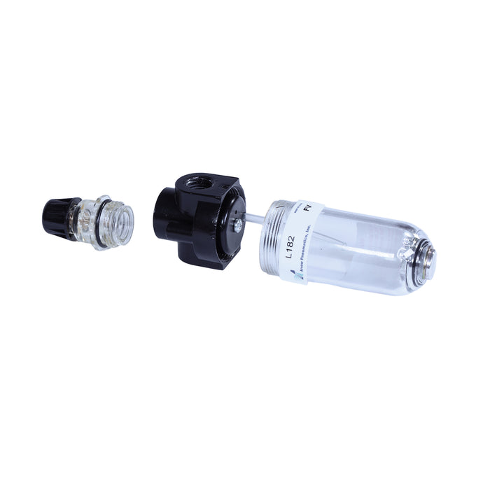 1/4" Mini Fog Lubricator – 1 oz Poly Bowl, 16 SCFM, 150 PSI Max, Fine Adjustment Screw, Low Flow Air Tool Oiler for Compact Systems