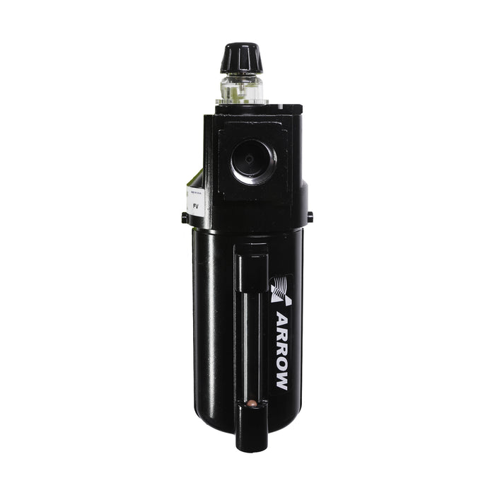 1/2" Standard Arrowfog Lubricator – 6 oz Metal Bowl with Sight, 142 SCFM, 200 PSI Max, Tamper-Resistant Knob, Aluminum Housing