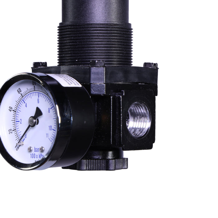 1/2" Air Regulator with Gauge – T-Handle Adjustment, 100 SCFM, 250 PSI Max, 5–125 PSI Range, Aluminum Body, Self-Relieving, Brass Valve Seat
