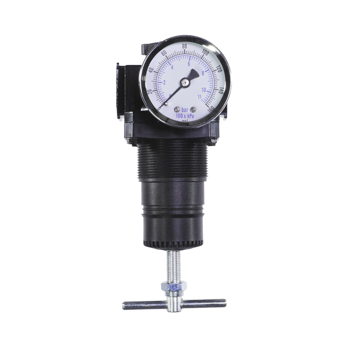 1/2" Air Regulator with Gauge – T-Handle Adjustment, 100 SCFM, 250 PSI Max, 5–125 PSI Range, Aluminum Body, Self-Relieving, Brass Valve Seat