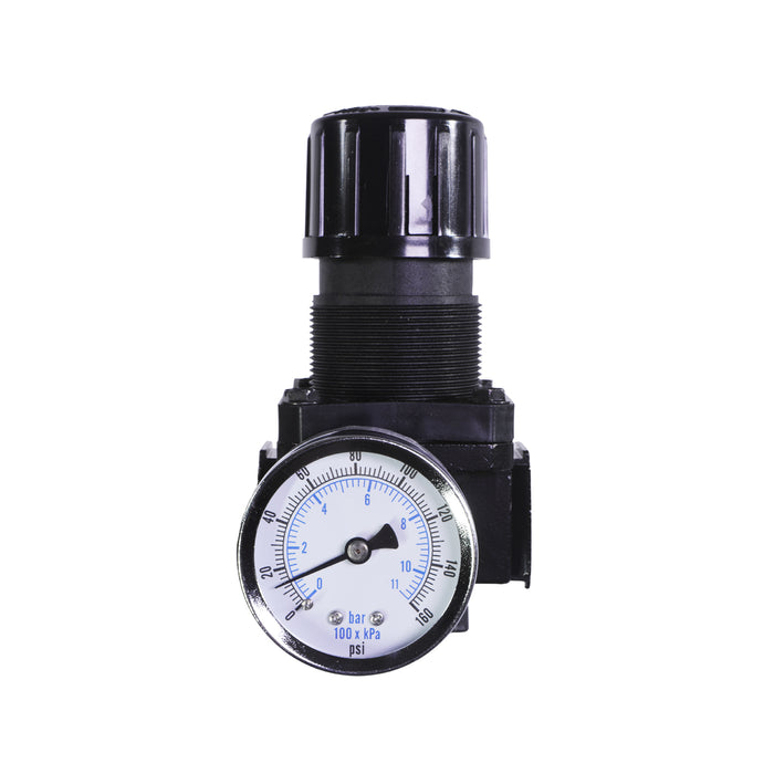 1/2" Air Regulator with Gauge – 100 SCFM, 250 PSI Max, 5–125 PSI Range, Aluminum Body, 3-Position Locking Knob, Self-Relieving, Tamper-Proof Cap