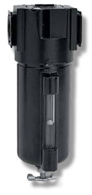 3/8" Standard Particulate Water Removing Filter – 40 Micron Sintered Bronze Element, 6 oz Metal Bowl with Sight Glass, Manual Drain, 75 SCFM, 250 PSI Max