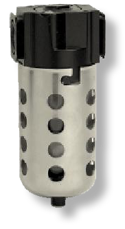 1/4" Standard Particulate Water Removing Filter – 40 Micron Sintered Bronze Element, 5 oz Poly Bowl with Metal Guard, Auto Drain, 48 SCFM, 150 PSI Max